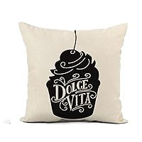 Flax Throw Pillow Cover Typo Dolce Vita Sweet Life in Italian Cupcake Silhouette 20x20 Inches Pillowcase Home Decor Square Cotton Linen Pillow Case Cushion Cover