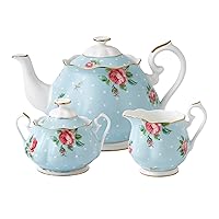 Royal Albert Polka 3-Piece (Teapot, Sugar & Creamer) Tea Set, Blue Multi