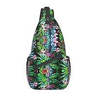 Sling Backpack,Travel Hiking Daypack Colorful Tropical Leaf Print Rope Crossbody Shoulder Bag