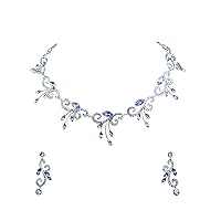 Faship Gorgeous Rhinestone Crystal Floral Necklace Earrings Set