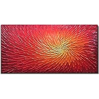 Art,24X48 Inch 3D Hand-Painted Red Artwork Textured Abstract Oil Paintings on Canvas Modern art Decor for Wall Blooming Flower Paintings Wood Inside Framed Ready to Hang (Fiery Red)