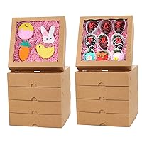TEMLQPACK 50pcs 8x8x2 Inches Brown Bakery Boxes with Window Cookies Boxes Chocolate Covered Strawberries Boxes Pretzel Boxes Cakesicle Browines Boxes for Christmas