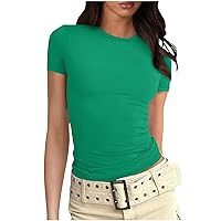 Deals Of The Day Clearance Prime Bodycon T-Shirt For Women Sexy Ribbed Cropped Tops Short Sleeve Summer Going Out Shirts Slim Fit Y2K Crop Blouses Summer T Shirts For Women2024