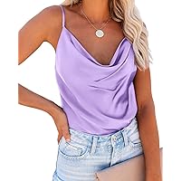 Ekouaer Womens Cowl Neck Tank Tops Satin Camisole Basic Silky Loose Shirt Blouse