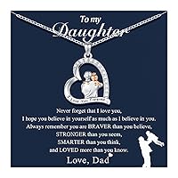 UNGENT THEM Daughter Love You Forever Heart Pendant Necklace from Dad, Birthday Christmas Valentine's Day Gifts for Teen Girls Women