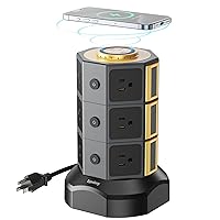 Power Strip Tower, SUPERDANNY Surge Protector Tower with 15W Wireless Charger, 1050J, 13A Charging Station with 12 AC Outlets & 6 USB Ports (2 USB C), 6.5ft Extension Cord for Home Office Dorm, Gold