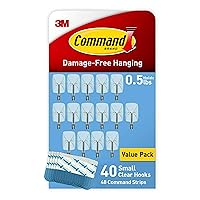 Command Small Wire Toggle Hooks, Damage Free Hanging Wall Hooks with Adhesive Strips, No Tools Wall Hooks for Hanging Decorations in Living Spaces, 40 Clear Hooks and 48 Command Strips