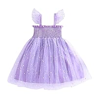 Flower Outfits for Baby Girls Toddler Girls Fly Sleeve Star Moon Prints Tulle Princess Dress Clothes Baby Girls Birthday