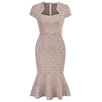 GRACE KARIN Womens Elegant Cap Sleeve Fishtail Midi Tweed Bodycon Dress