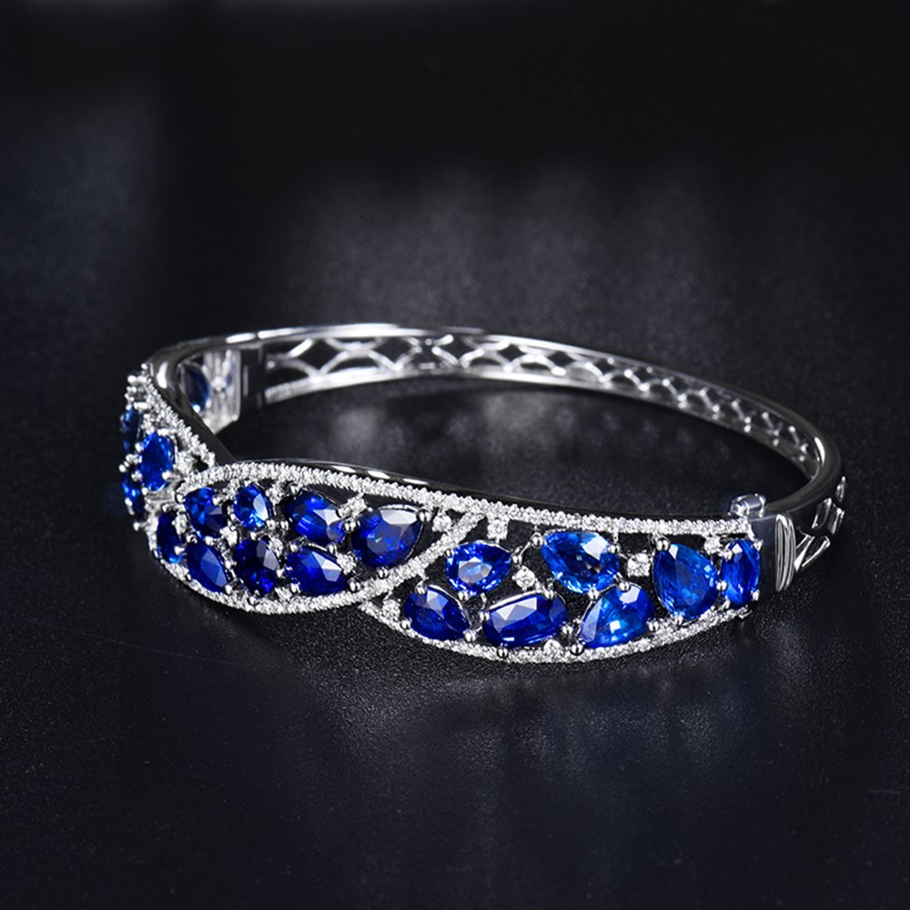 Lanmi 18K White Rose Gold Natural Emerald Sapphire Ruby Tourmaline Diamond Bracelet Bangle Engagement Wedding for Women