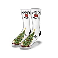 Christmas Gangsta Wrapper Socks - Polyblend Fabric, Ribbed Cushioned Heel - One Size Fits All