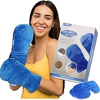 CREATRILL Microwavable Therapy Mittens Natural Unscented Gloves Moist Heat Therapy for Raynauds Arthritis Fingers Pain Relief Includes a Microwave Eye & Sinus Compress