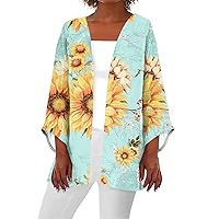 Lightweight Cardigan for Women Summer Printed 3/4 Sleeve Kimono Cardigan Open Front Beach Cover Up Tops Casual Blouse