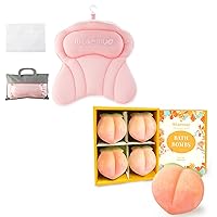 Ergonomic Pink Bath Pillow for Tub for Head and Neck Support and Pink-Peach Bath Bombs for Kids Boys Girls