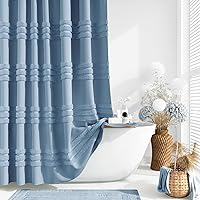 Dynamene Long Fabric Shower Curtain - 72x78 Inch Tufted Chenille Striped Tall Cloth Shower Curtains for Bathroom Decor, Large Hotel Spa Luxury Waterproof Shower Curtain Set with Hook, Moonlight Blue