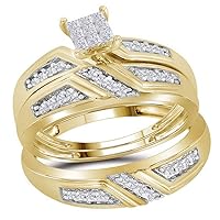The Diamond Deal Sterling Silver His & Hers Princess Diamond Cluster Matching Bridal Wedding Ring Band Set 1/3 Cttw