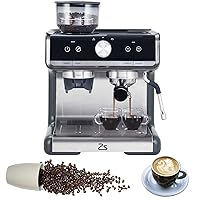 Espresso Machine with Grinder, Professional Espresso Maker with Milk Frother Steam Wand, 20 Bar Barista Cappuccino Machine,1450W