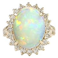 6.48 Carat Natural Multicolor Opal and Diamond (F-G Color, VS1-VS2 Clarity) 14K Yellow Gold Luxury Cocktail Ring for Women Exclusively Handcrafted in USA