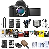 Sony ZV-E1 Full Frame Mirrorless Vlog Camera, Black - Bundle with Backpack, 128GB SD Card, Extra Battery, Dual Charger, Cleaning Kit, Corel Mac & PC Software Kit, Screen Protector, and More (16 Items)