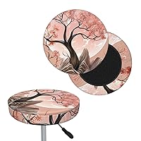Round Bar Stool Covers Peach Tree Plant Stool Covers Round Bar Stool Seat Covers Cushion with Elastic Bands Washable Stretch Stool Chair Cover for Bar Kitchen Dining Room