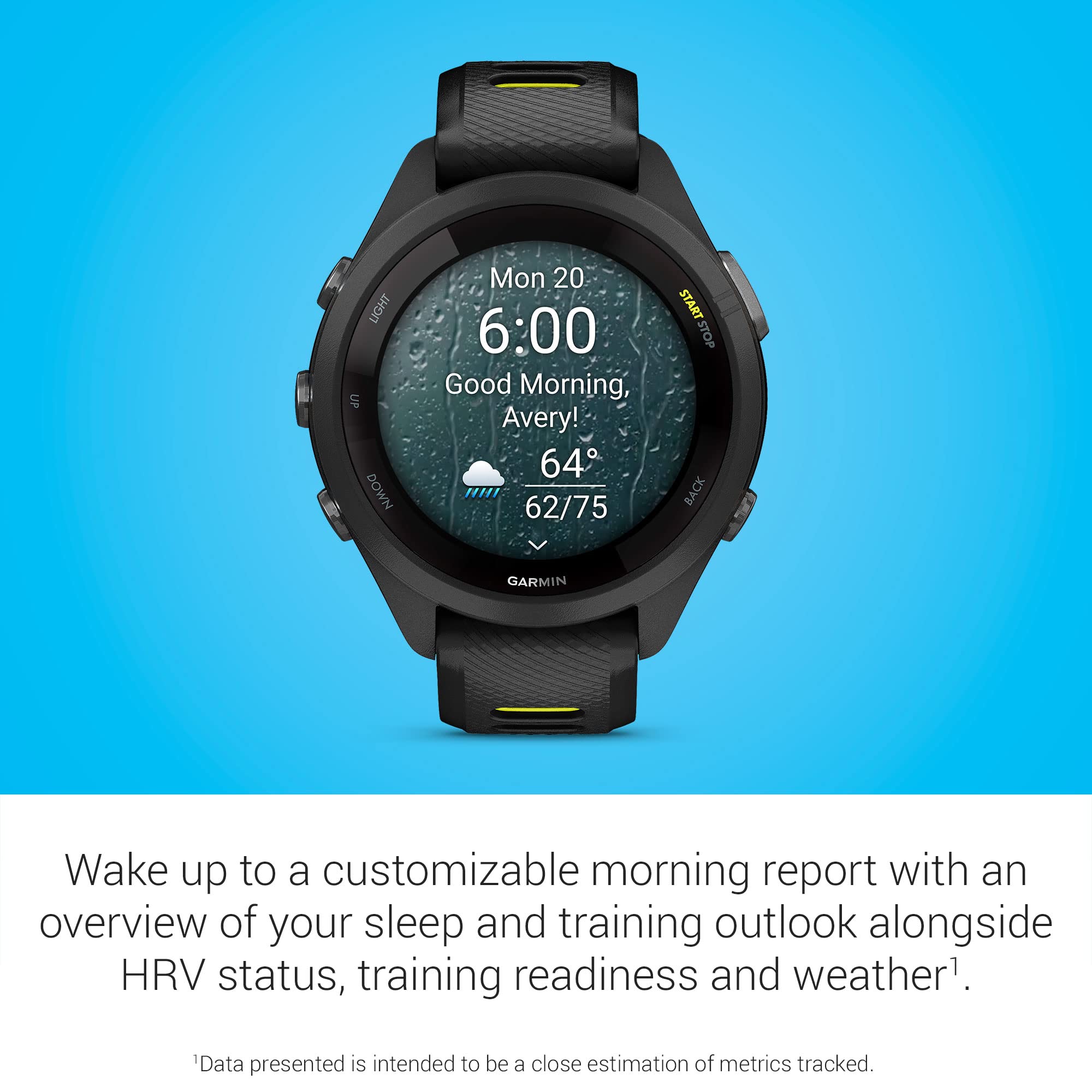 Garmin Forerunner 265S Running Smartwatch, Colorful AMOLED Display, Training Metrics and Recovery Insights, Black and Amp Yellow