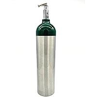 Portable Aluminum Medical Oxygen Cylinder, E Size, with CGA-870 Toggle Valve for Medical Use - Non-Sparking, Green Dome, Brushed Finish, 24.1 cf, Ships Empty, Prescription Required to Fill