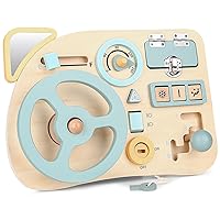 Montessori Busy Board Toy for Toddlers, Car Wooden Sensory Board Educational Toys with 10 Fine Activity Motor Skills, Driving Scene Travel Toys for Toddlers Boys and Girls