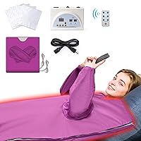 Sauna Blanket for Detoxification, Portable Far Infrared Sauna for Home Relaxation Infrared Blanket Sauna with 113-176℉, Home Sauna Blanket with Sleeves, Remote Controller(Purple)