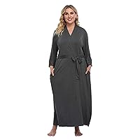 Crystal Dew Women's Plus Size Long Robes Lightweight Kimonos Soft Maternity Robes Knit Loungewear Sleepwear