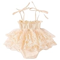 Newborn Baby Girls Romper Dress Layered Embroidery Sleeveless Tutu Dress Smocked Halter Jumpsuit Dress