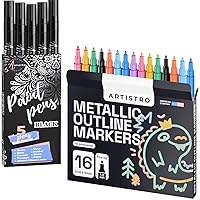 ARTISTRO Outline Marker with Set of 5 Black Markers Extra Fine Tip. 16 Outline Pens, 5 Cards. Black Paint Pens for Rock Painting, Stone, Ceramic, Glass, Wood, Tire, Fabric, Metal, Canvas.
