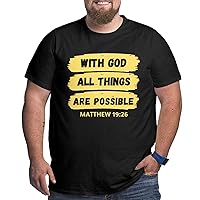 with God All Things are Possible Men's Big Tall Fat T Shirt Cotton Plus Size Summer Short Sleeve Gym Workout