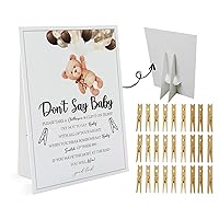 Bear Don't Say Baby Game (1 Sign And 50 Mini Natural Clothespins) Don't Say Baby Baby Shower Game, Baby Shower Decorations, Baby Shower Games Gender Neutral (2DS06)