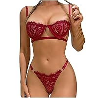 Women Lingerie Sexy Sets Lace Bra and Panty Set Push Up Two Piece Lingerie Flower Embroidery Eyelash Teddy Babydoll
