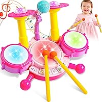 Kids Drum Set for Toddlers 1-3 Musical Baby Girl Toys for 1 Year Old Girl Gifts Educational Microphone Instruments Toys 12-18 Months Toddler Girl Toys Age 1-2 Birthday Gifts Presents for 6 9 12 Months