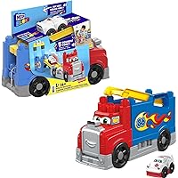 MEGA BLOKS Fisher Price Toddler Blocks Race Car Building Toy, Build & Race Rig With 16 Pieces, 5 Sounds and Race Track, Red, Gift Ideas For Kids