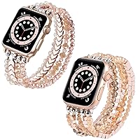 MOFREE Beaded Bracelet Compatible for Apple Watch Band 40mm/38mm/41mm Series 7/SE/6/5/4/3/2/1 Women Fashion Handmade Elastic Stretch Strap for iWatch Bands Replacement (Rose Gold)