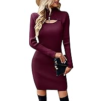 GRASWE Women's Turtleneck Cut Out Bodycon Dress Sexy Elegant Slim Fit Party Dress Knitted Mini Evening Dresses