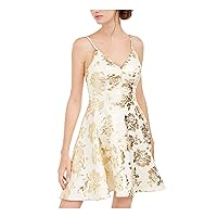 B Darlin Womens Beige Zippered Floral Spaghetti Strap Sweetheart Neckline Above The Knee Party Fit + Flare Dress Juniors 3