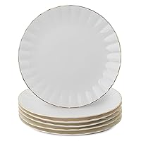 BTaT- Porcelain Dinner Plates with Gold Trim,10.5 inch, Set of 6, White Dinner Plates, White Dinner Plates Bulk, White Plate Set, Plates, Dinner Plates, Restaurant Dishes, Mother's Day Gift