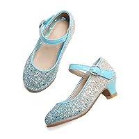 THEE BRON Girls Dress Shoes Glitter Mary Jane Heels Princess Wedding Party Pumps