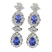3.16 Carat Natural Blue Tanzanite and Diamond (F-G Color, VS1-VS2 Clarity) 14K White Gold Dangle Earrings for Women Exclusively Handcrafted in USA