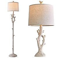 OYEARS Farmhouse Table Lamps Set of 2 & Floor Lamp for Living Room Bedroom Bedside Tree Lamp Nightstand End Table Lamps Vintage Natural Style