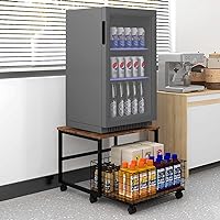 PUNCIA Mobile Mini Fridge Stand with Large Capacity Storage Portable Refrigerator Table with 4 Lockable Wheels Appliance Platform Table with Drawer Basket Rolling Fridge Cart for Home