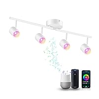 4-Light Smart WiFi LED Track Lighting Kit,Track Light Heads Compatible with Alexa Google Home,RGBCW Color Changing,No Hub Required, 30W 2700K-5000K, CRI 90+, 2400LM, White