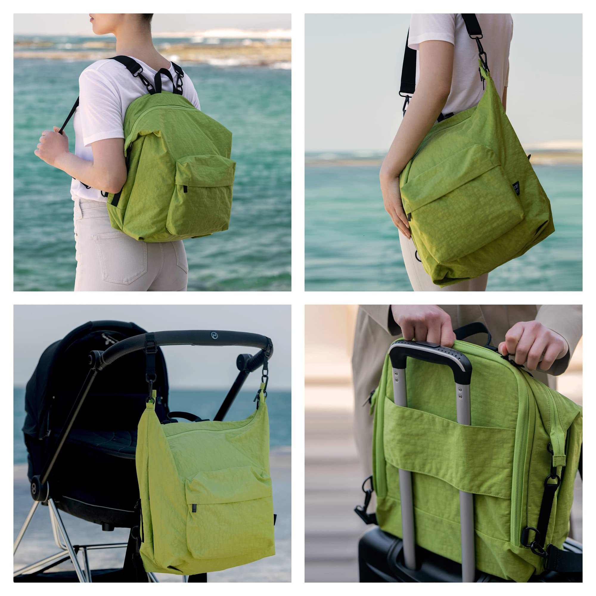 One Duo Designer Baby Diaper Bag, Classic Nylon, Big, Green Apple