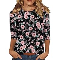 3/4 Length Sleeve Womens Tops Crew Neck Tunic Plus Size Summer Casual Printed Shirts Sexy Trendy 2024 Blouse Tees