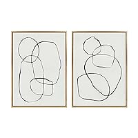 Sylvie 871 Modern Circles & 869 Going in Circles Framed Canvas Wall Art Set by Teju Reval of SnazzyHues, 2 Piece Set 28x38 Bright Gold, Modern Abstract Art for Wall