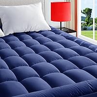 TEXARTIST Queen Mattress Pad Cover Cooling Mattress Topper Pillow Top Mattress Cover Quilted Fitted Mattress Protector with 8-21 Inch Deep Pocket(Navy Blue, Queen)