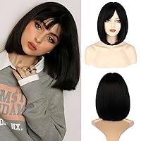 MORICA Black Bob Wig with Bangs Short Hair Wig for Women Black Wig Straight Hair Bob Wig Synthetic Heat Resistant 14 Inch Party Daily Work Dating Wear Lady Wig